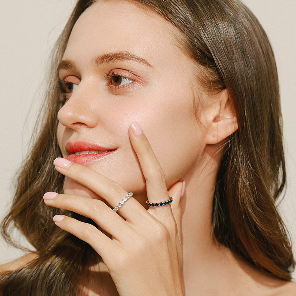 Sterling Silver Blue and Clear Eternity Band Ring