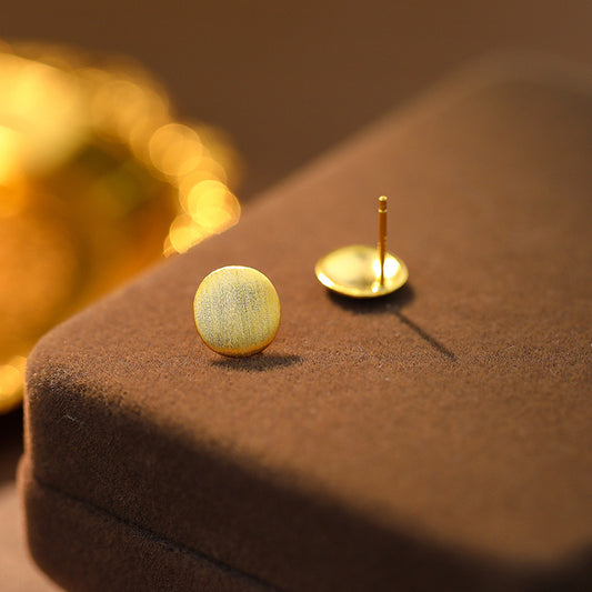 Brushed Finish Gold Disc Stud Earrings