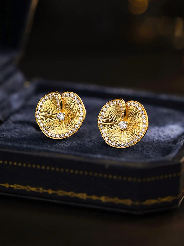 Gold Plated Lotus Leaf Stud Earrings