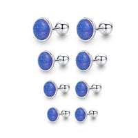 Sterling Silver Created Opal Ball Screw Back Earrings