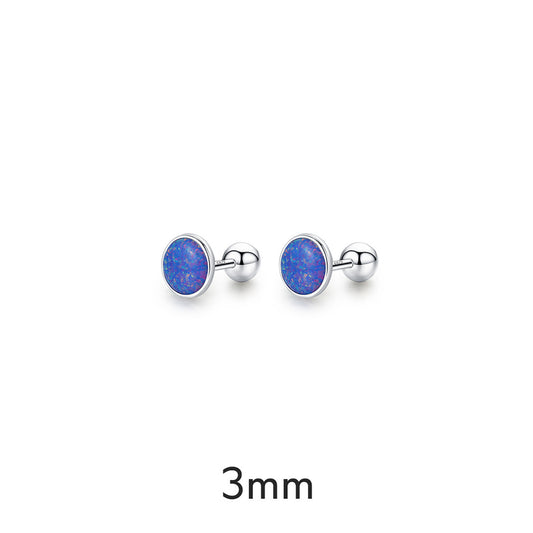 Sterling Silver Created Opal Ball Screw Back Earrings
