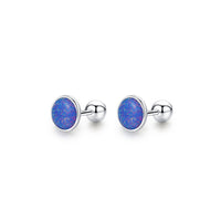 Sterling Silver Created Opal Ball Screw Back Earrings