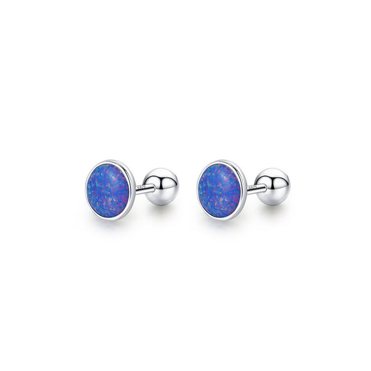 Sterling Silver Created Opal Ball Screw Back Earrings