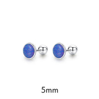 Sterling Silver Created Opal Ball Screw Back Earrings