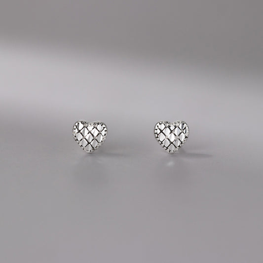 Sterling Silver Diamond Cut Heart Stud Earrings