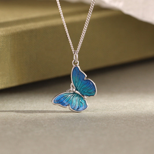 Sterling Silver Enamel Butterfly Necklace