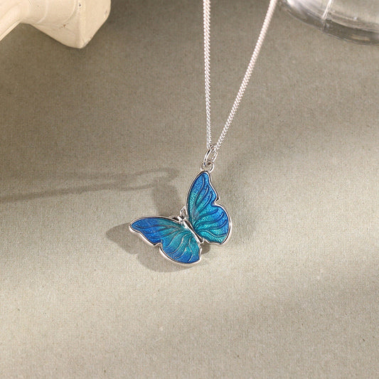 Sterling Silver Enamel Butterfly Necklace
