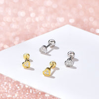 Sterling Silver Heart Ball Piercing Screw Back Earrings