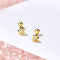 Sterling Silver Heart Ball Piercing Screw Back Earrings