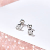 Sterling Silver Heart Ball Piercing Screw Back Earrings
