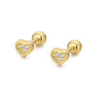 Sterling Silver Heart Ball Piercing Screw Back Earrings