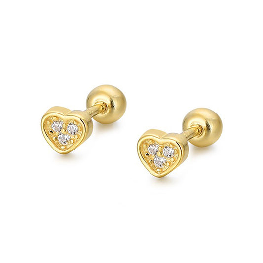 Sterling Silver Heart Ball Piercing Screw Back Earrings