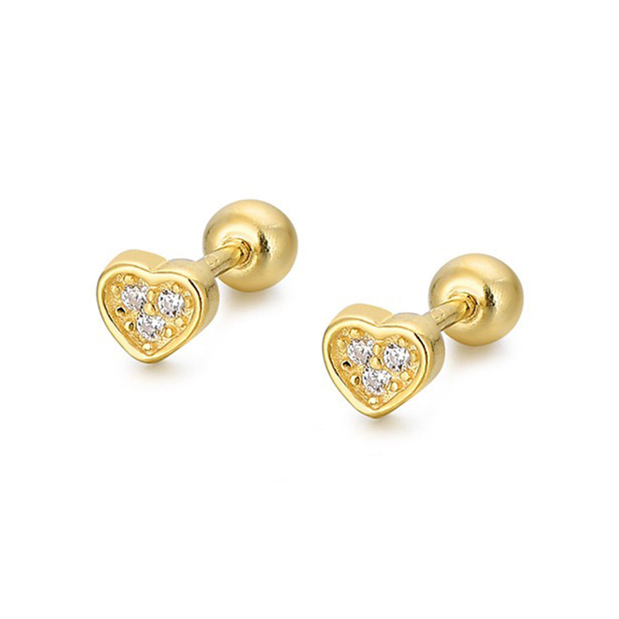 Sterling Silver Heart Ball Piercing Screw Back Earrings