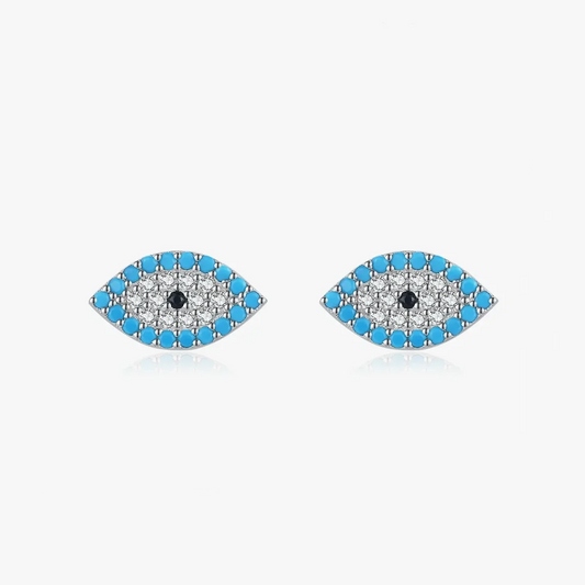 Sterling Silver Turquoise Evil Eye Stud Earrings