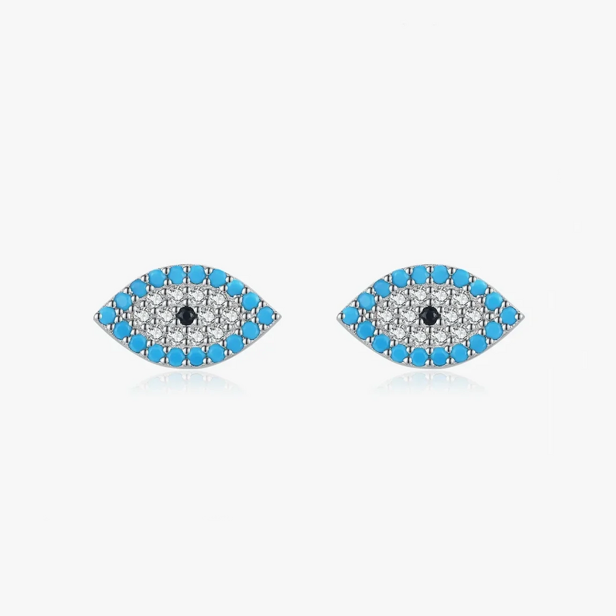 Sterling Silver Turquoise Evil Eye Stud Earrings