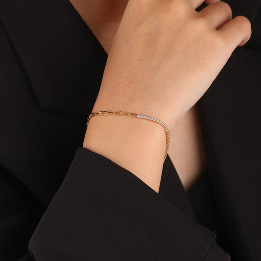 Gold Plated Sterling Silver Cubic Zirconia Chain Bracelet