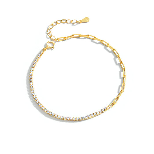 Gold Plated Sterling Silver Cubic Zirconia Chain Bracelet
