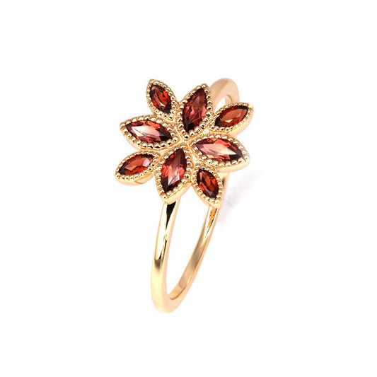 Sterling Silver Flower Natural Garnet Ring