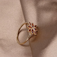 Sterling Silver Flower Natural Garnet Ring