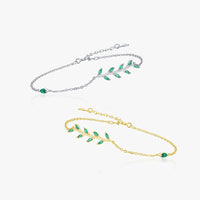 Sterling Silver Green Leaf Adjustable Bracelet