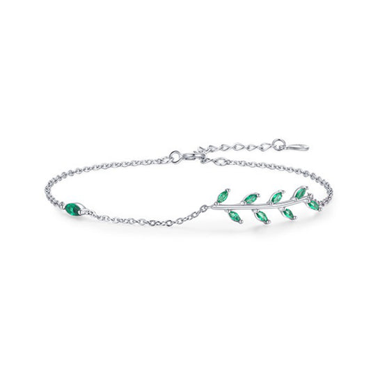 Sterling Silver Green Leaf Adjustable Bracelet