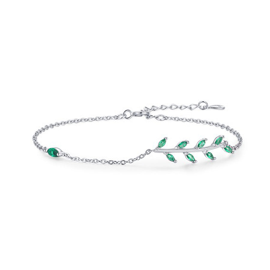 Sterling Silver Green Leaf Adjustable Bracelet