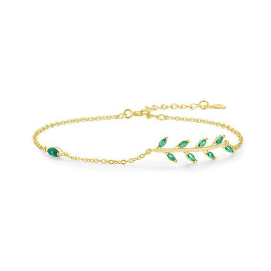 Sterling Silver Green Leaf Adjustable Bracelet