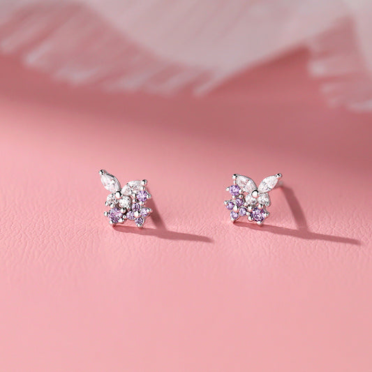 Sterling Silver Lavender Butterfly Stud Earrings