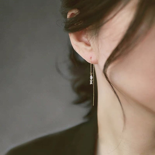 Sterling Silver Long Chain Tassel Threader Earrings