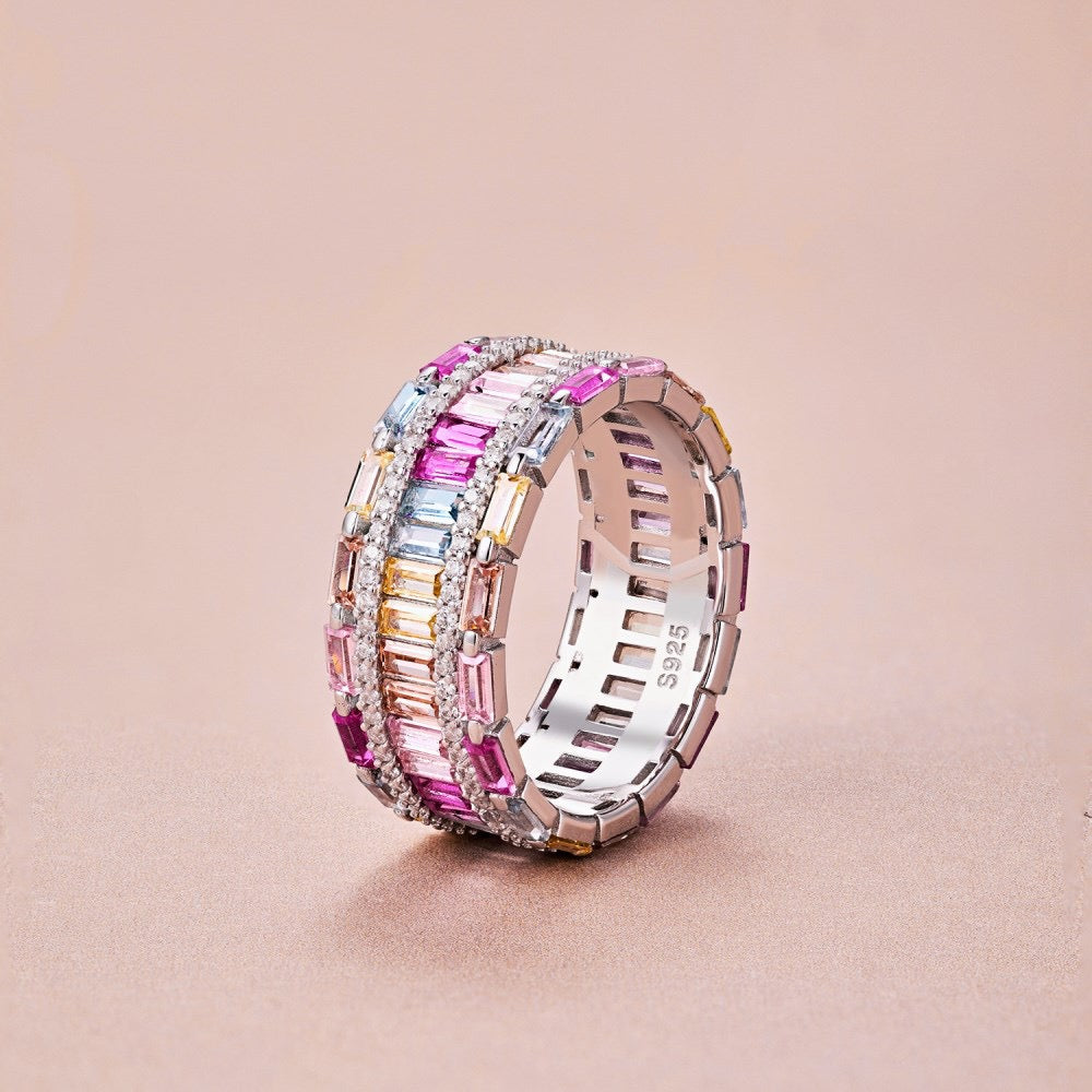 Multi-Color Big Eternity Ring in Sterling Silver