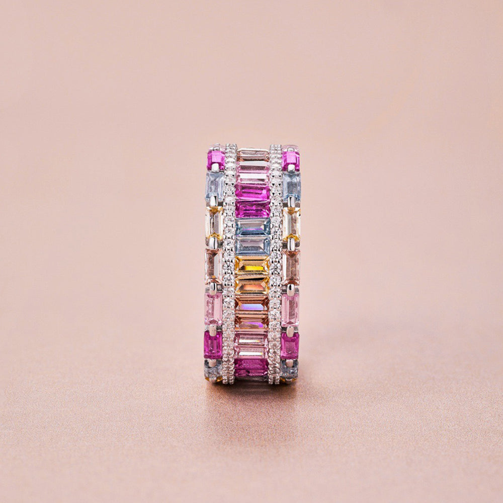 Multi-Color Big Eternity Ring in Sterling Silver