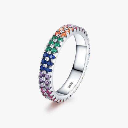 Sterling Silver Multi-Color Rainbow Eternity Ring