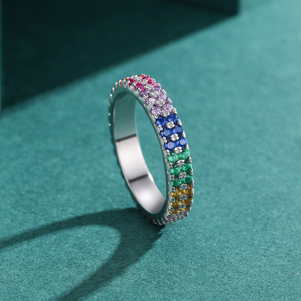 Sterling Silver Multi-Color Rainbow Eternity Ring