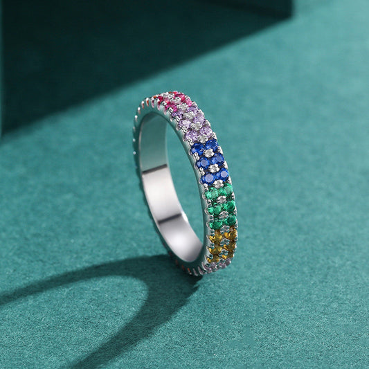 Sterling Silver Multi-Color Rainbow Eternity Ring