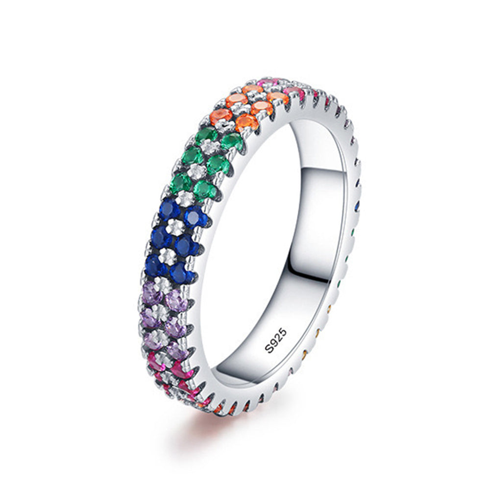 Sterling Silver Multi-Color Rainbow Eternity Ring