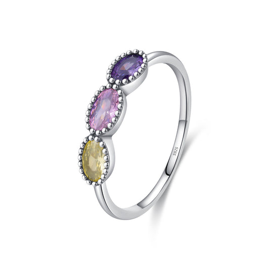 Sterling Silver Oval Three Stone Ring
