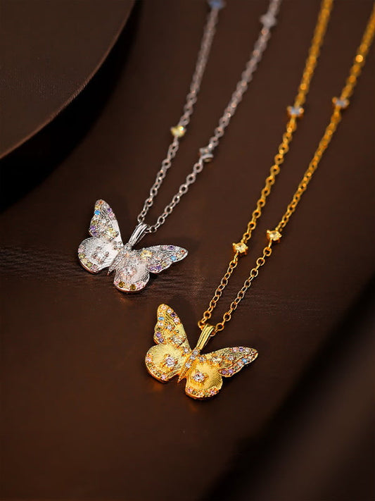 Sterling Silver Multicolor Butterfly Necklace