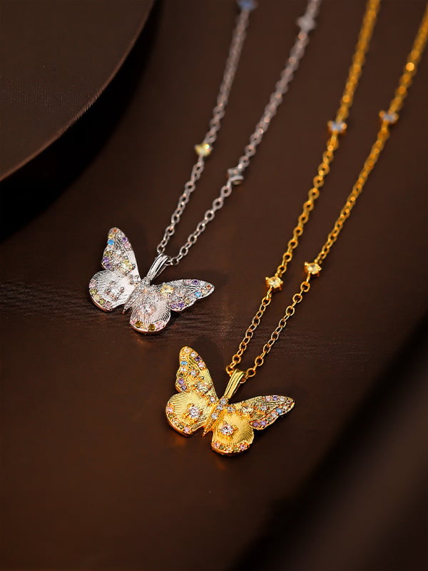 Sterling Silver Multicolor Butterfly Necklace