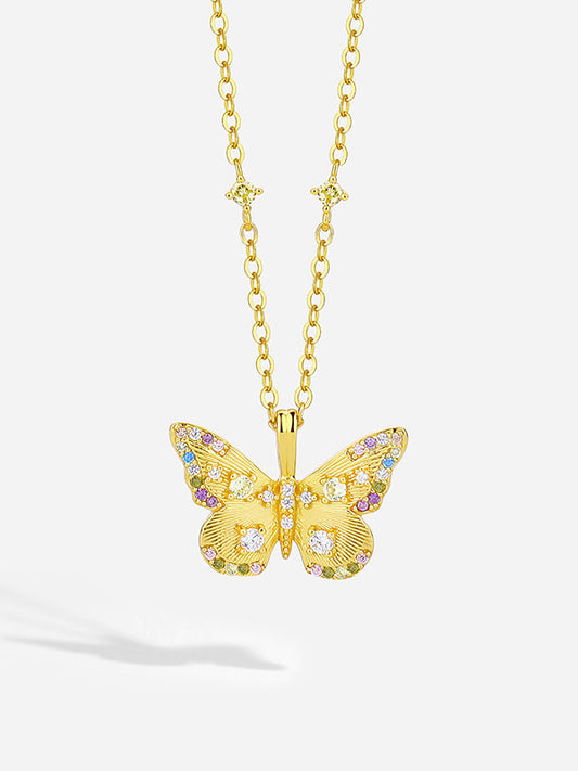 Sterling Silver Multicolor Butterfly Necklace