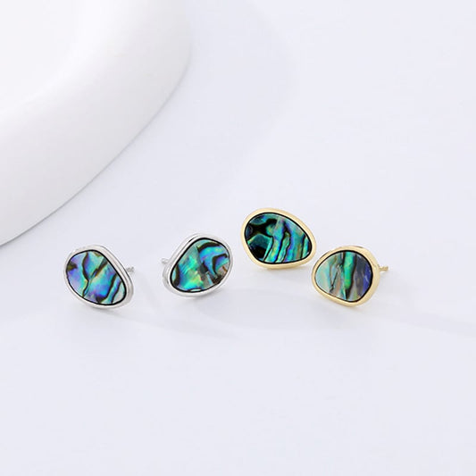 Sterling Silver Natural Abalone Shell Stud Earrings