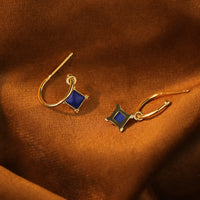 Sterling Silver Natural Lazurite Half Hoop Stud Earrings