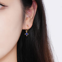 Sterling Silver Natural Lazurite Half Hoop Stud Earrings
