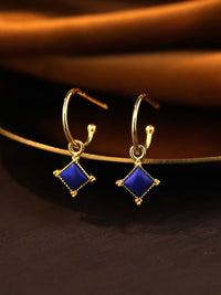 Sterling Silver Natural Lazurite Half Hoop Stud Earrings