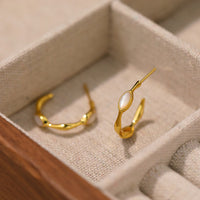 Gold Plated Sea Shell Half Hoop Stud Earrings