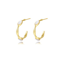 Gold Plated Sea Shell Half Hoop Stud Earrings