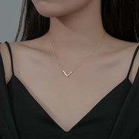 Sterling Silver V Shape Pearl Pendant Necklace