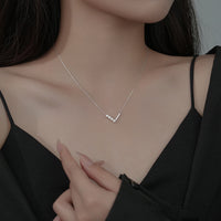 Sterling Silver V Shape Pearl Pendant Necklace