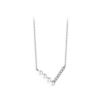 Sterling Silver V Shape Pearl Pendant Necklace