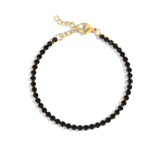18K Gold PVD Jet Rhinestone Tennis Bracelet