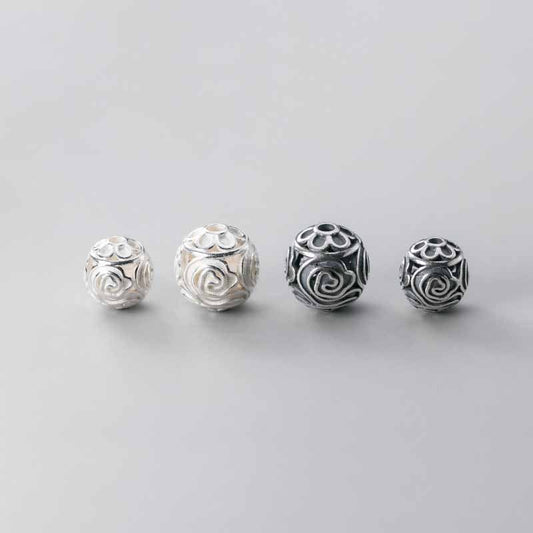 Hollow Rose Flower Bead Caps, 925 Sterling Silver